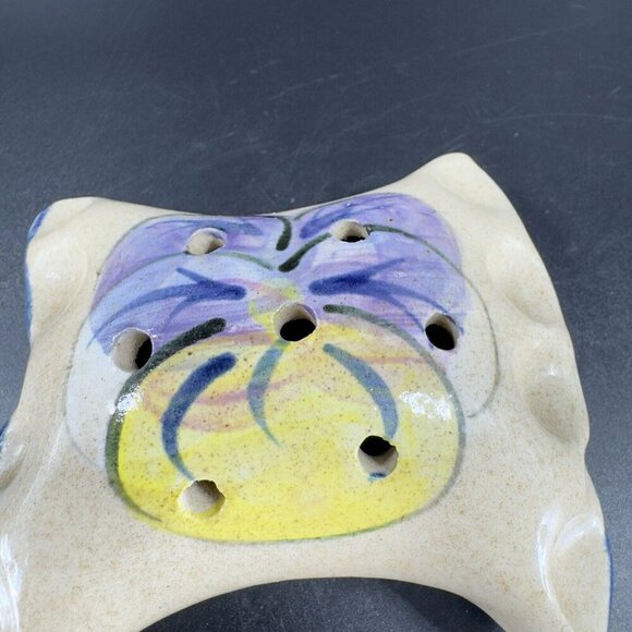 TB Pots Pottery Flower Frog Holder Hand Painted Made In Maine Stoneware Vintage - Picture 9 of 15